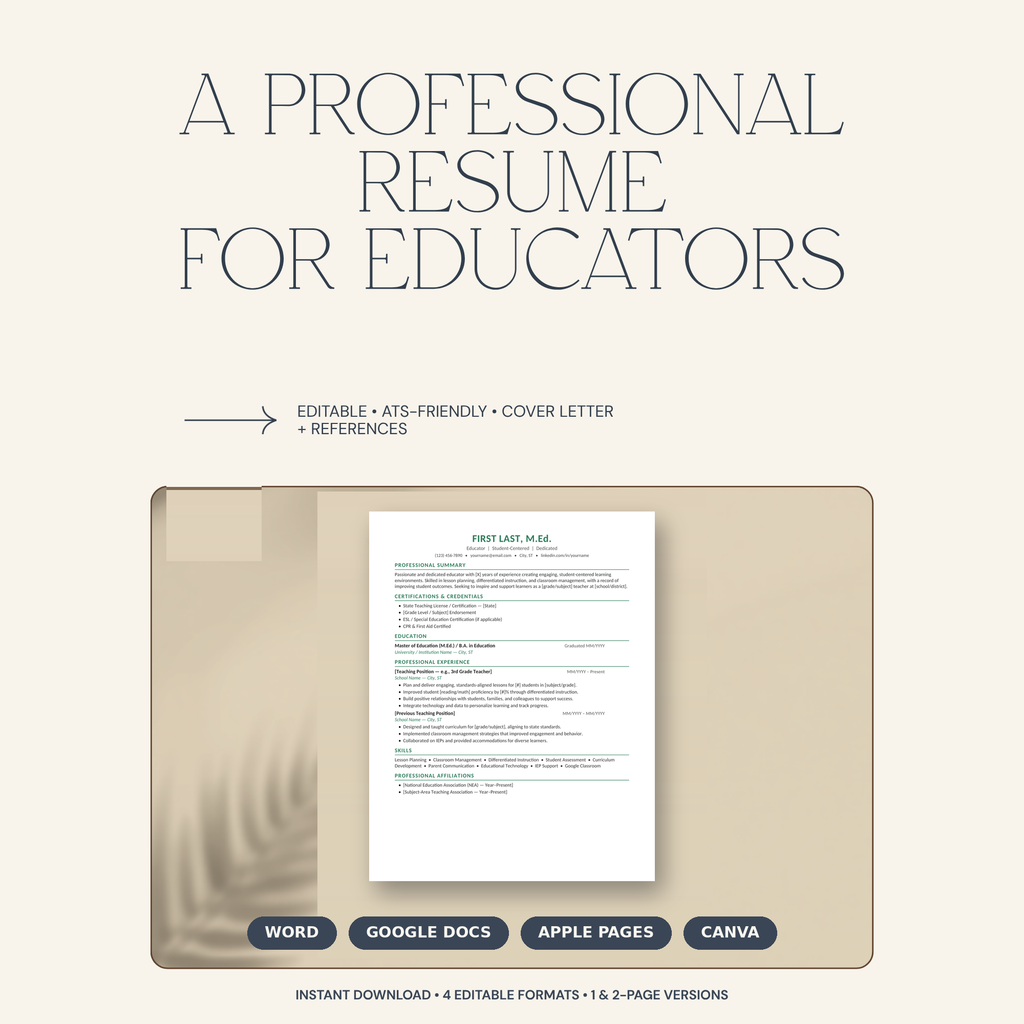 Resume Template Bundle | ATS-Friendly CV | Word, Google Docs, Pages & Canva | Cover Letter + References