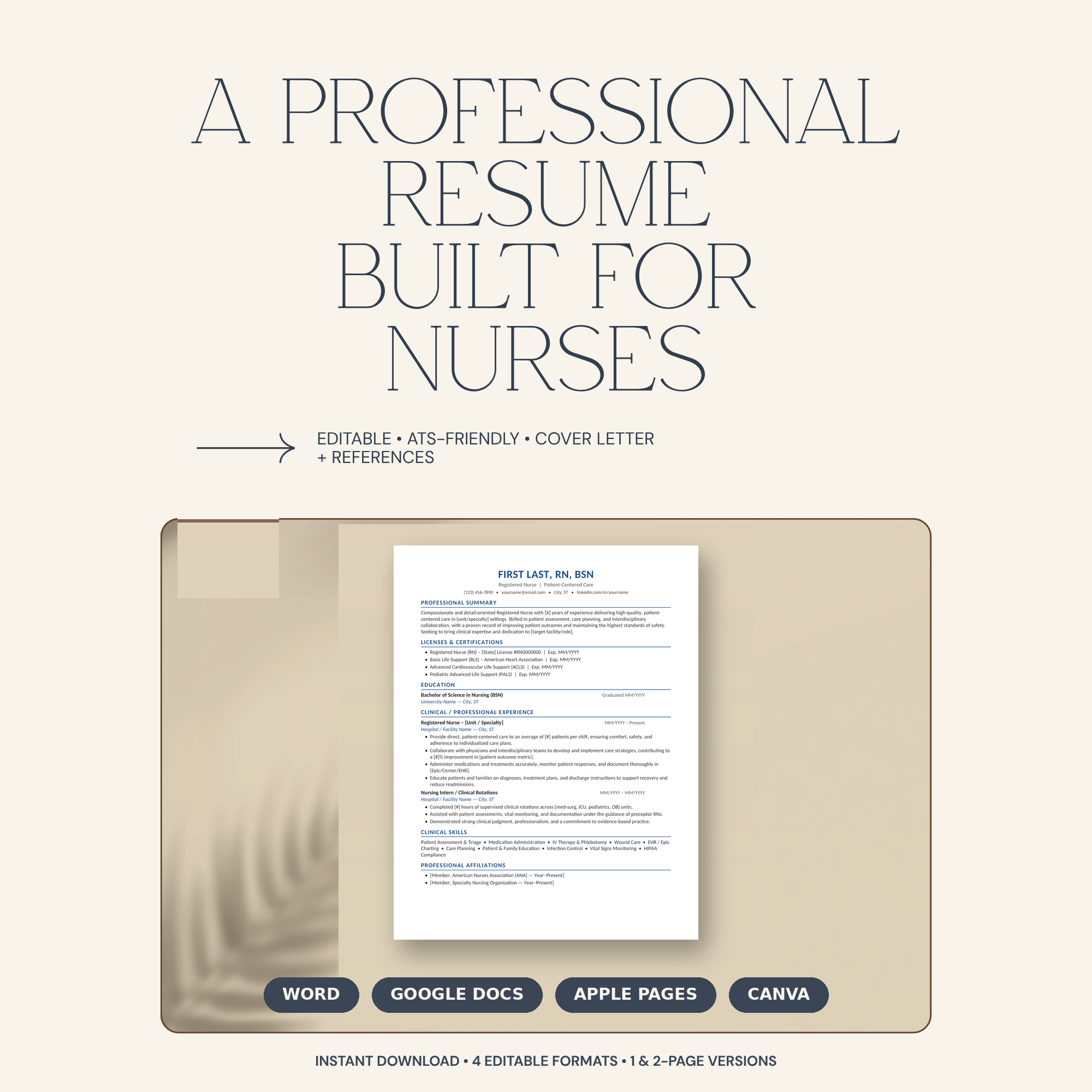 Resume Template Bundle | ATS-Friendly CV | Word, Google Docs, Pages & Canva | Cover Letter + References