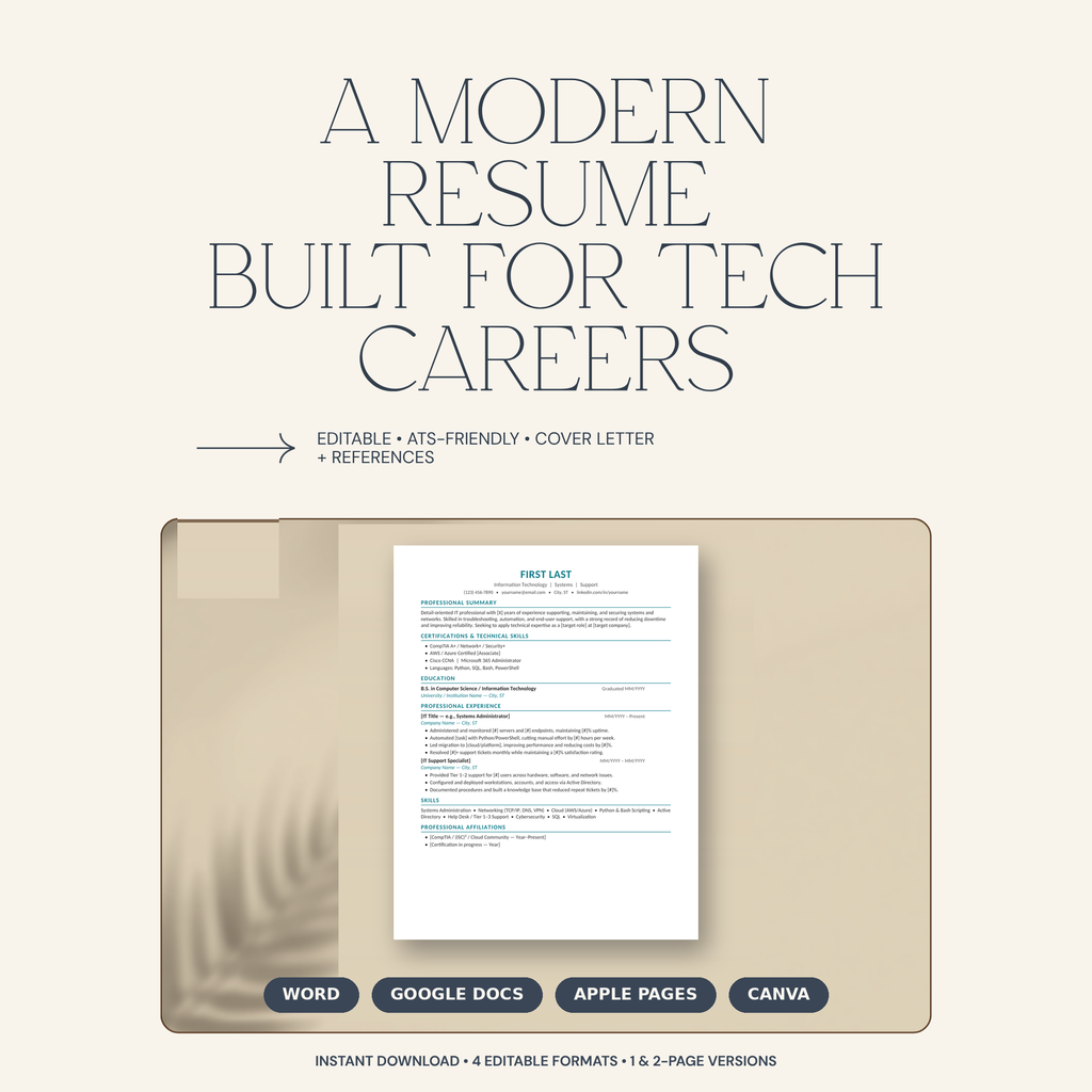 Resume Template Bundle | ATS-Friendly CV | Word, Google Docs, Pages & Canva | Cover Letter + References