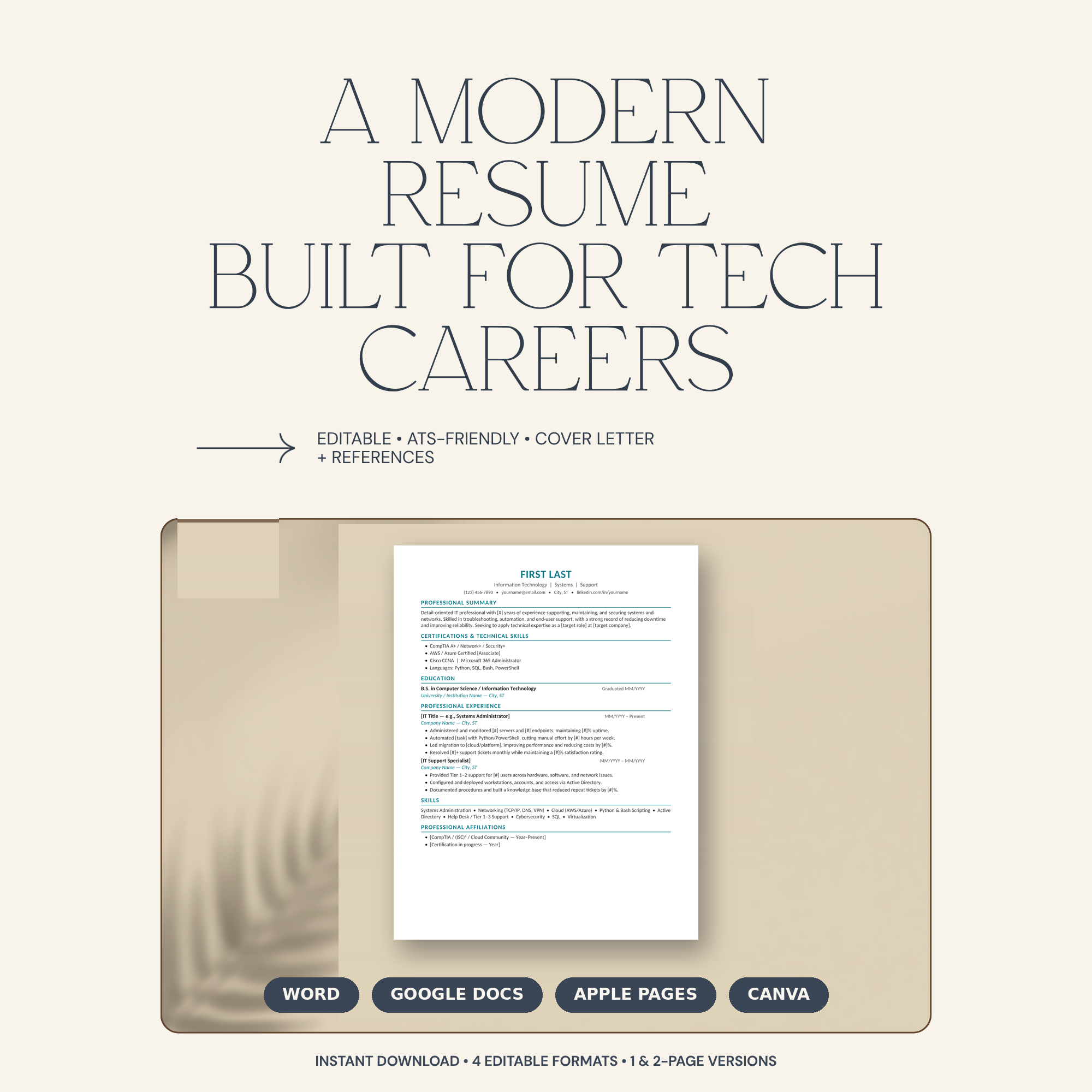 Resume Template Bundle | ATS-Friendly CV | Word, Google Docs, Pages & Canva | Cover Letter + References