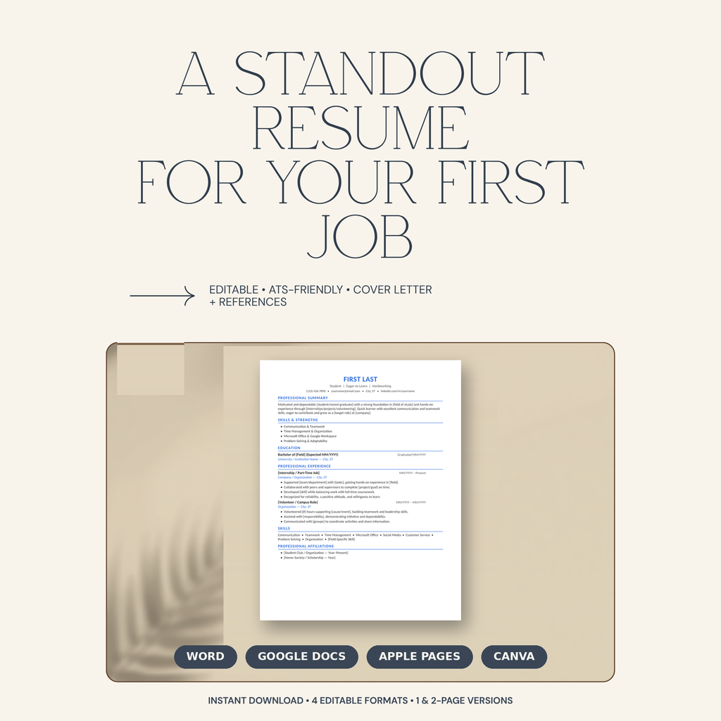 Resume Template Bundle | ATS-Friendly CV | Word, Google Docs, Pages & Canva | Cover Letter + References