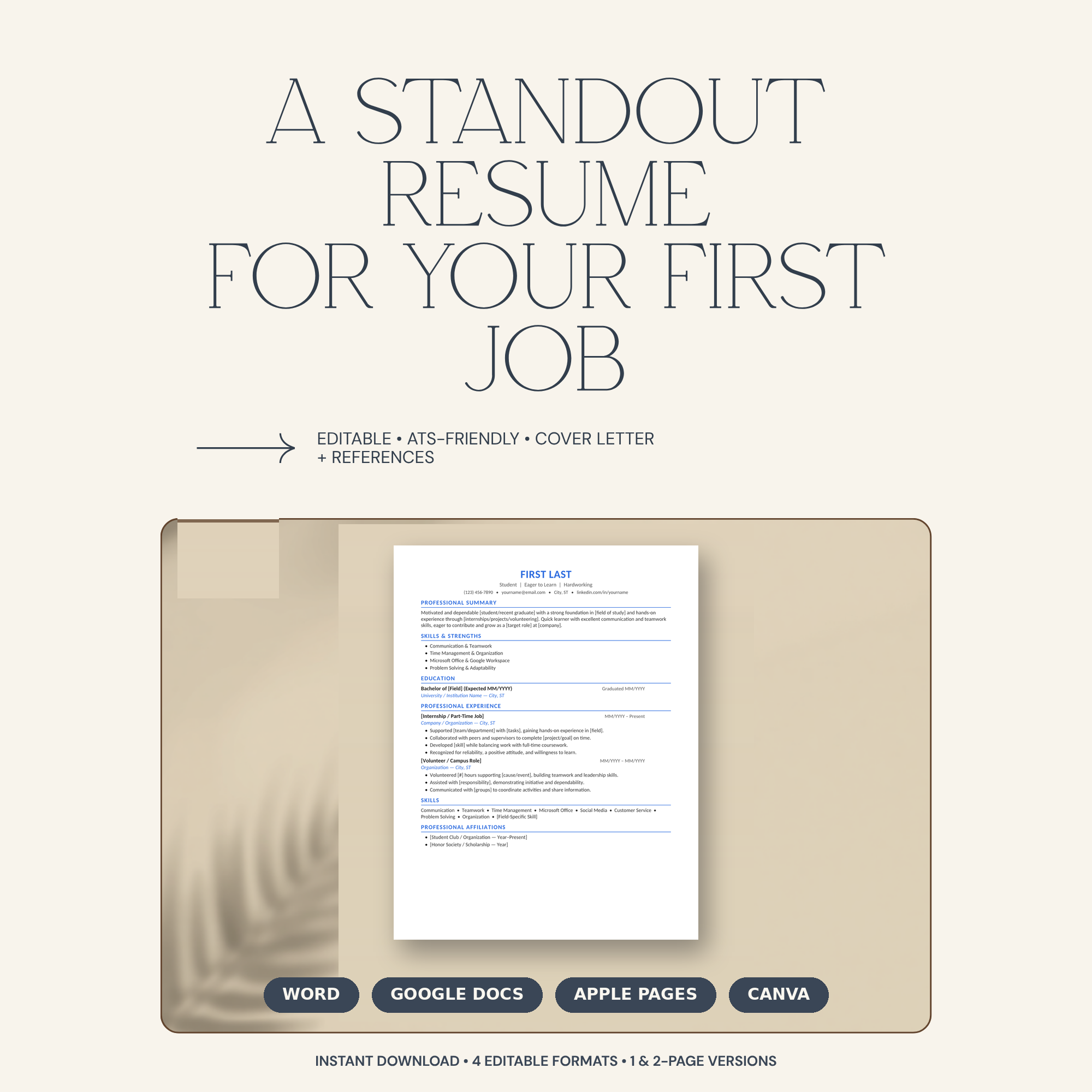 Resume Template Bundle | ATS-Friendly CV | Word, Google Docs, Pages & Canva | Cover Letter + References