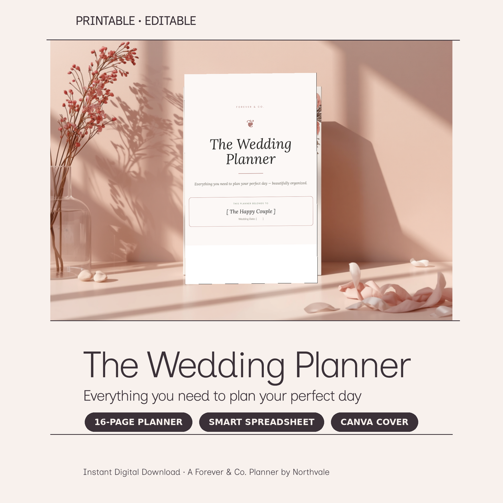 Wedding Planner Template | Printable Planner PDF + Budget & Guest Spreadsheet