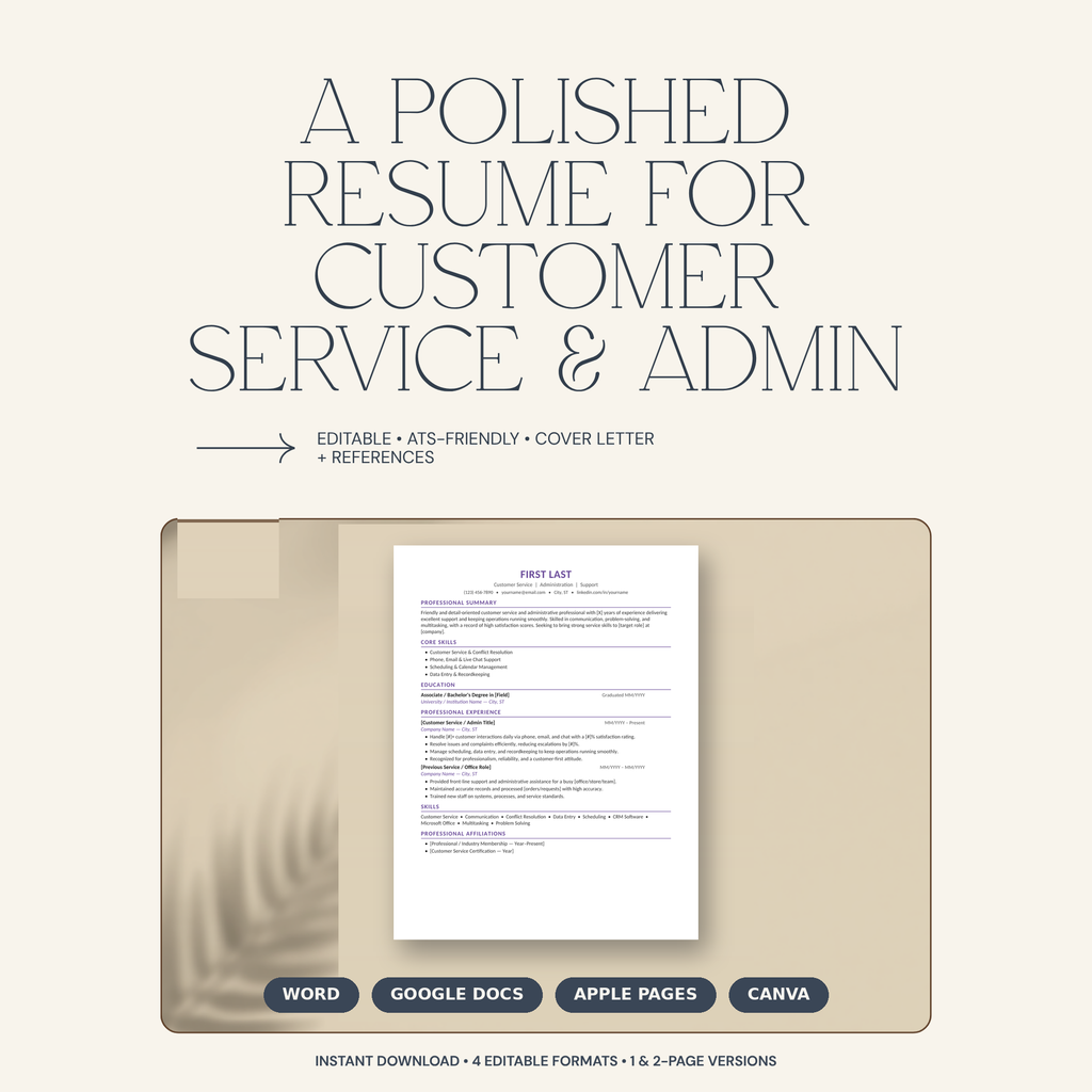 Resume Template Bundle | ATS-Friendly CV | Word, Google Docs, Pages & Canva | Cover Letter + References