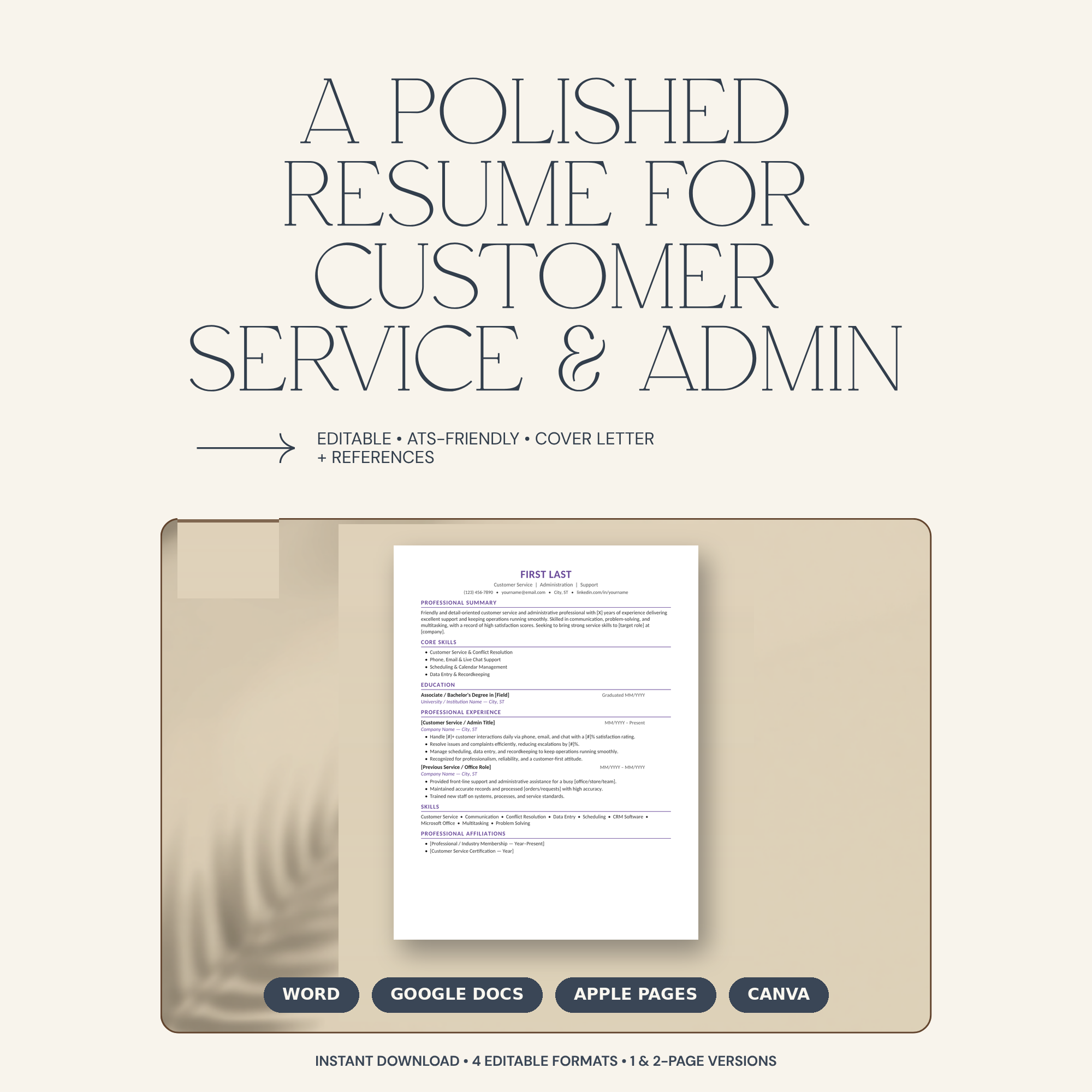 Resume Template Bundle | ATS-Friendly CV | Word, Google Docs, Pages & Canva | Cover Letter + References