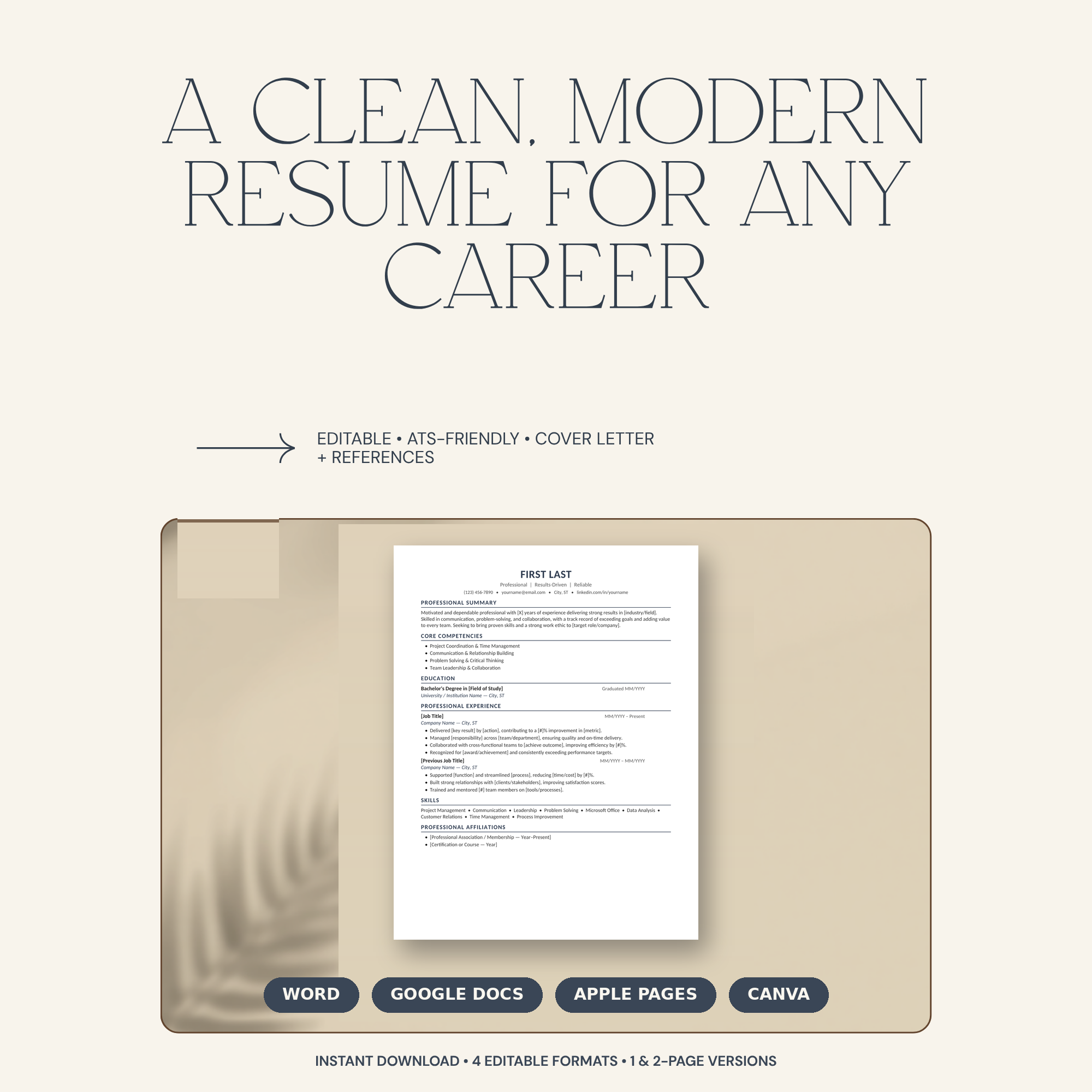 Resume Template Bundle | ATS-Friendly CV | Word, Google Docs, Pages & Canva | Cover Letter + References