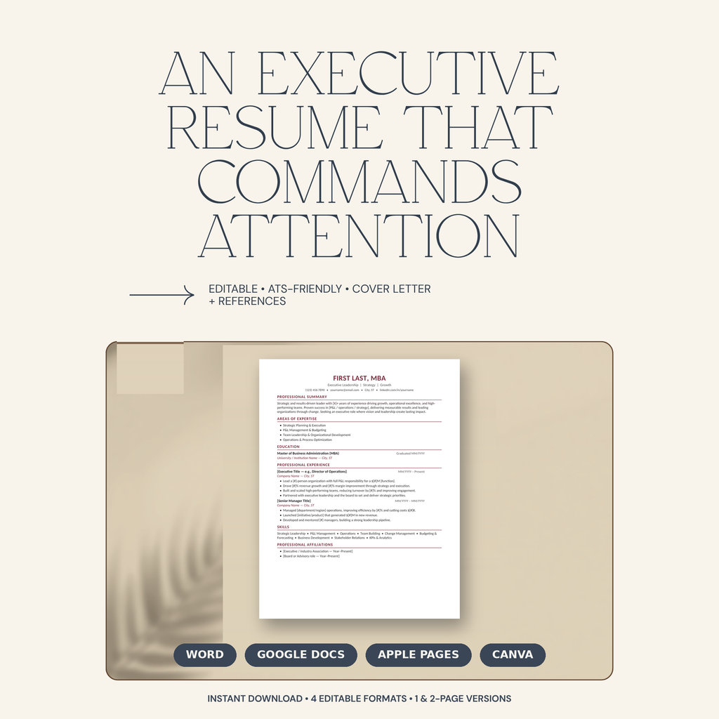 Resume Template Bundle | ATS-Friendly CV | Word, Google Docs, Pages & Canva | Cover Letter + References