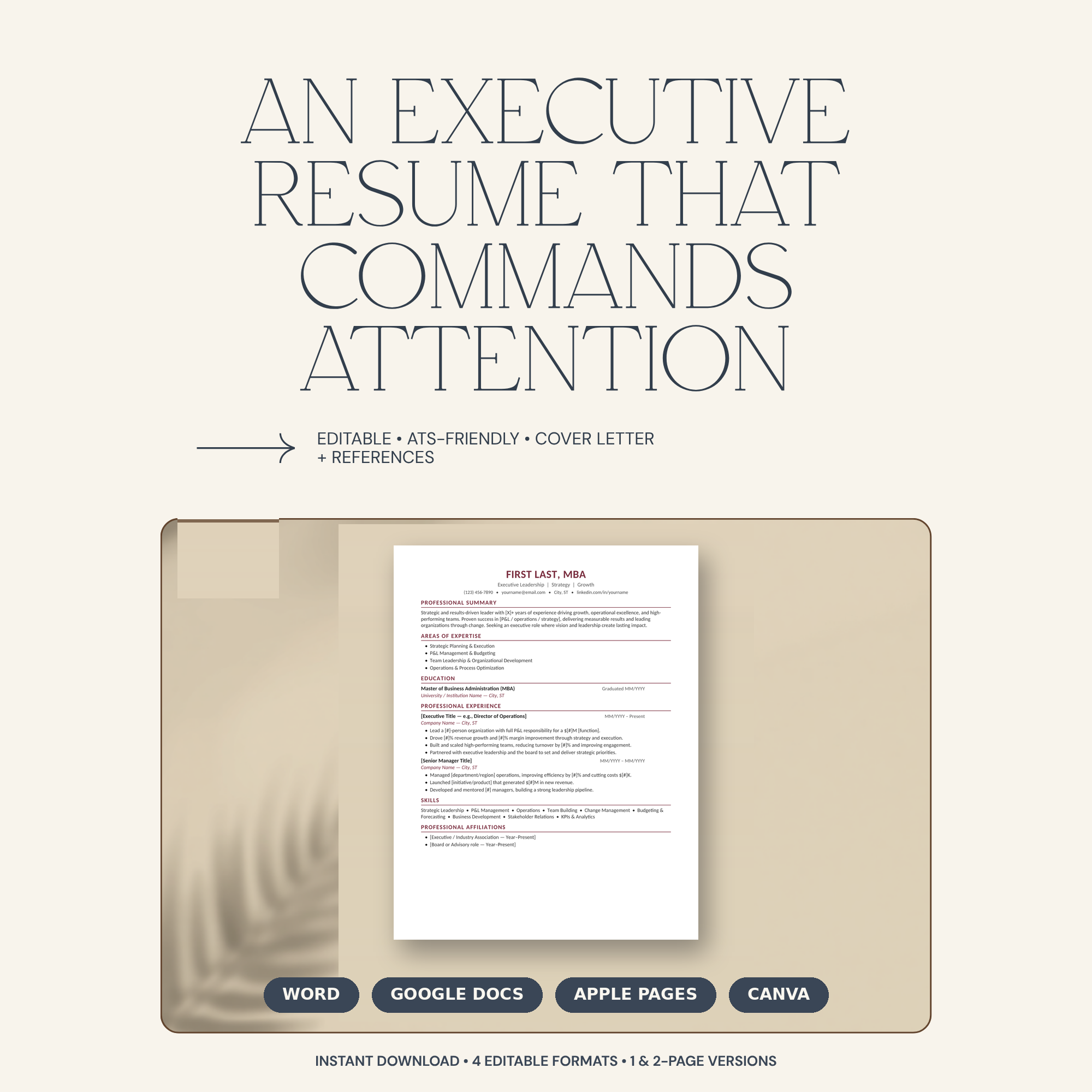 Resume Template Bundle | ATS-Friendly CV | Word, Google Docs, Pages & Canva | Cover Letter + References