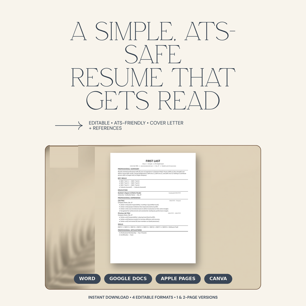 Resume Template Bundle | ATS-Friendly CV | Word, Google Docs, Pages & Canva | Cover Letter + References