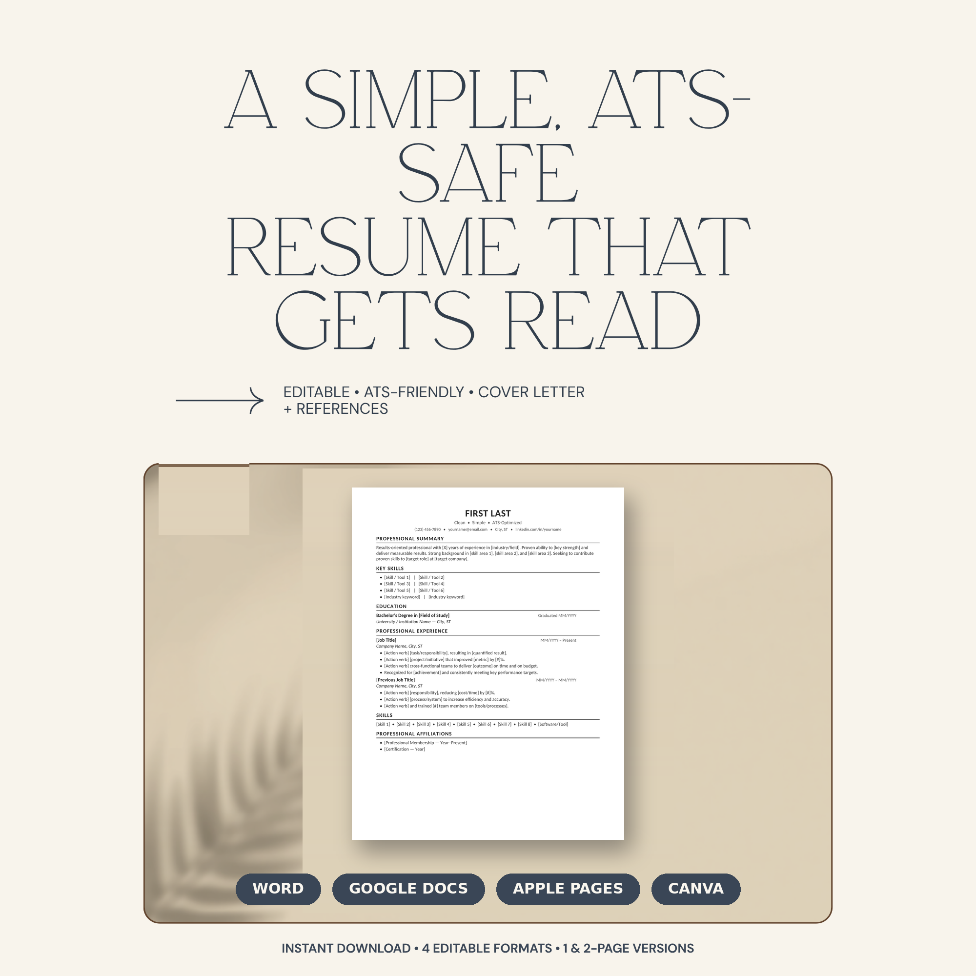 Resume Template Bundle | ATS-Friendly CV | Word, Google Docs, Pages & Canva | Cover Letter + References