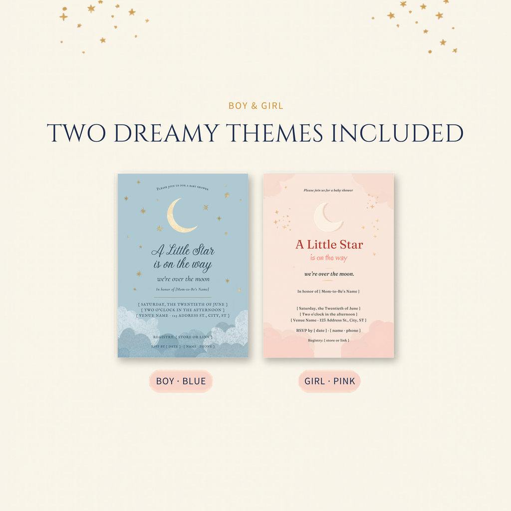Celestial Baby Shower Invitation | Boy & Girl | Editable Canva + Printable 5x7