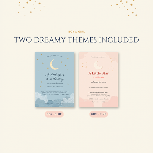 Celestial Baby Shower Invitation | Boy & Girl | Editable Canva + Printable 5x7