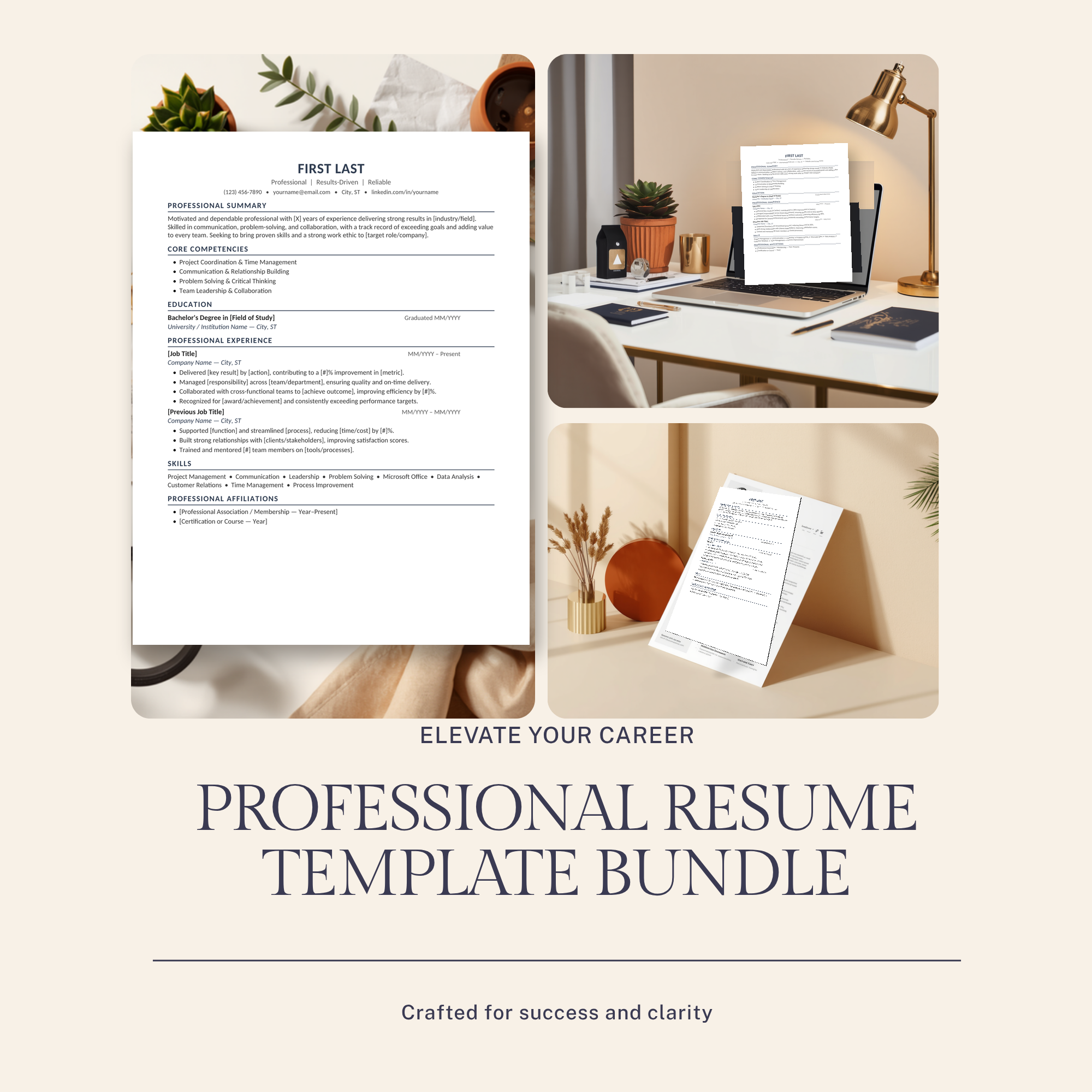 Resume Template Bundle | ATS-Friendly CV | Word, Google Docs, Pages & Canva | Cover Letter + References